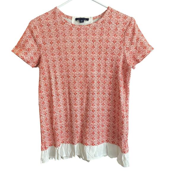 Tommy Hilfiger Womens XS Top Pink White Floral Short Sleeve Tie Neck - Picture 1 of 6